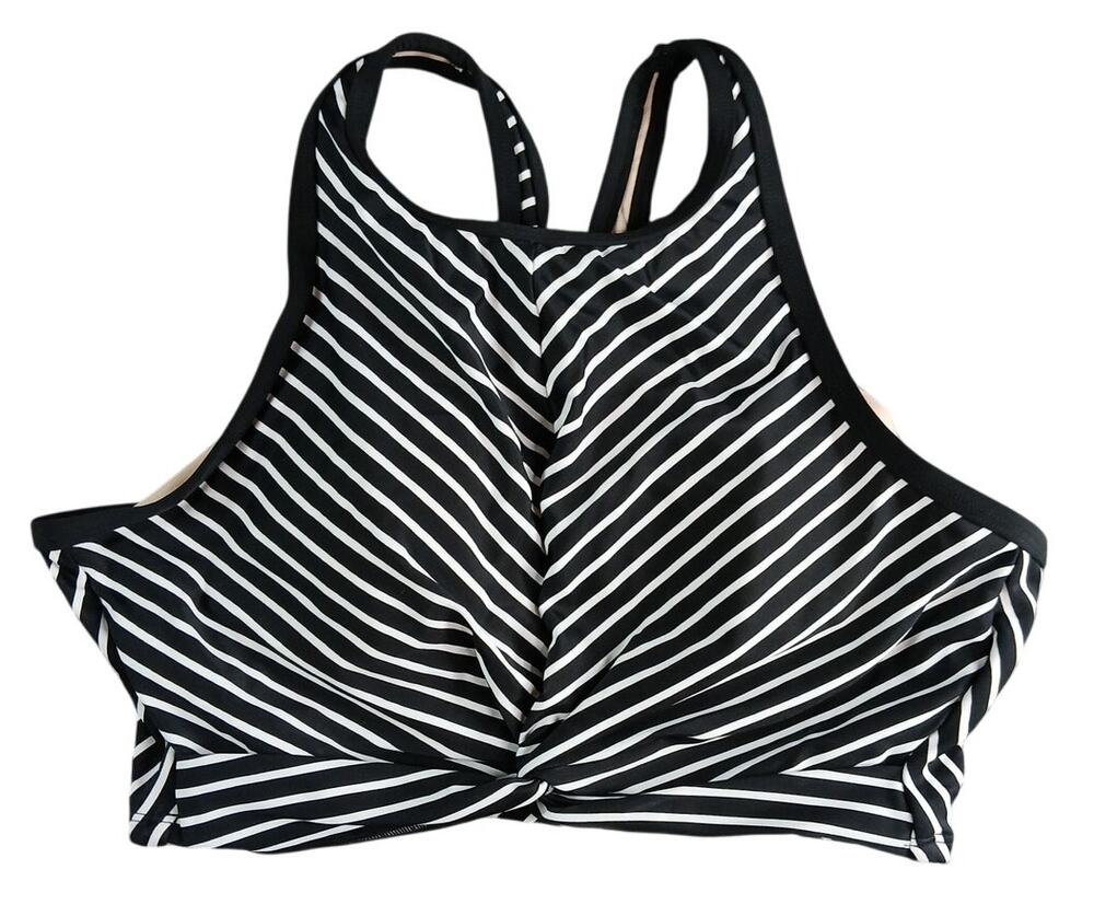 Kona Sol Swimsuit Bikini Top Womens Medium Black Stripe Zebra Padded NWOT